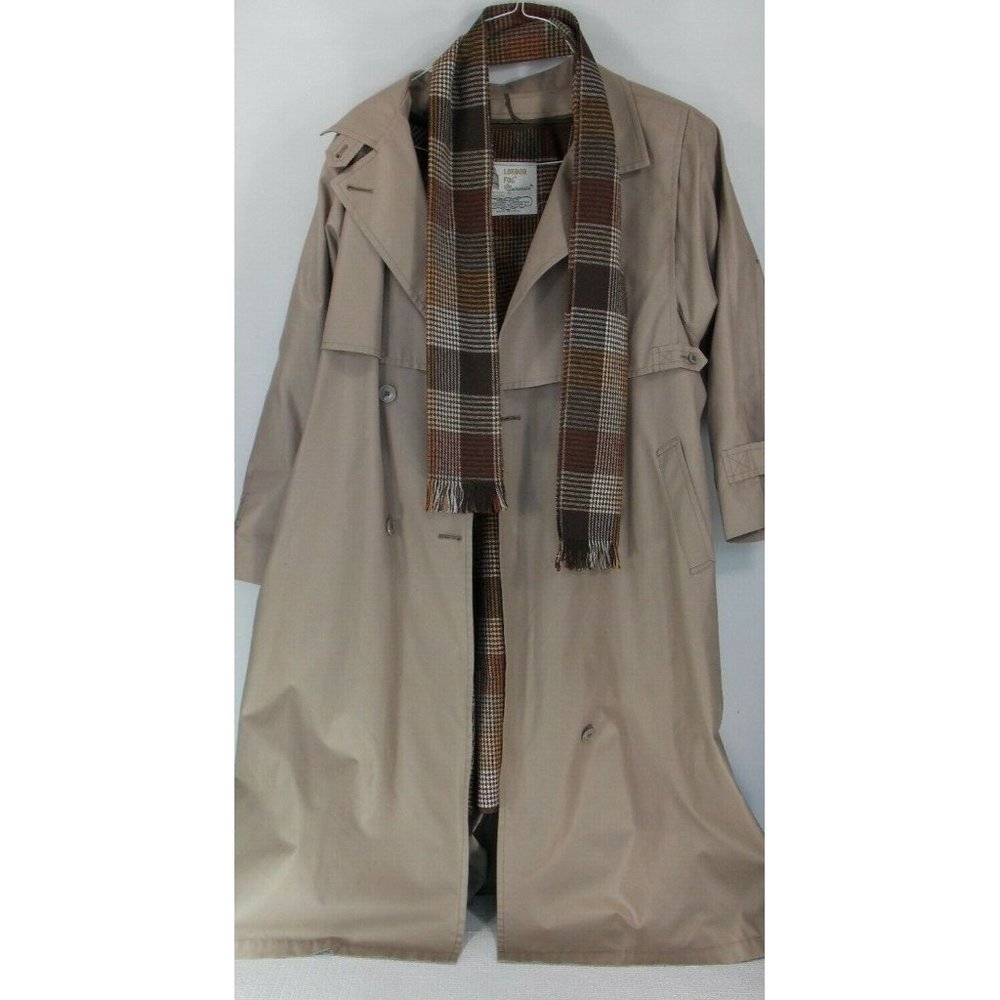 London Fog Womens Tan Darci Size 12P Removable Lining Trench Coat & Scarf USA